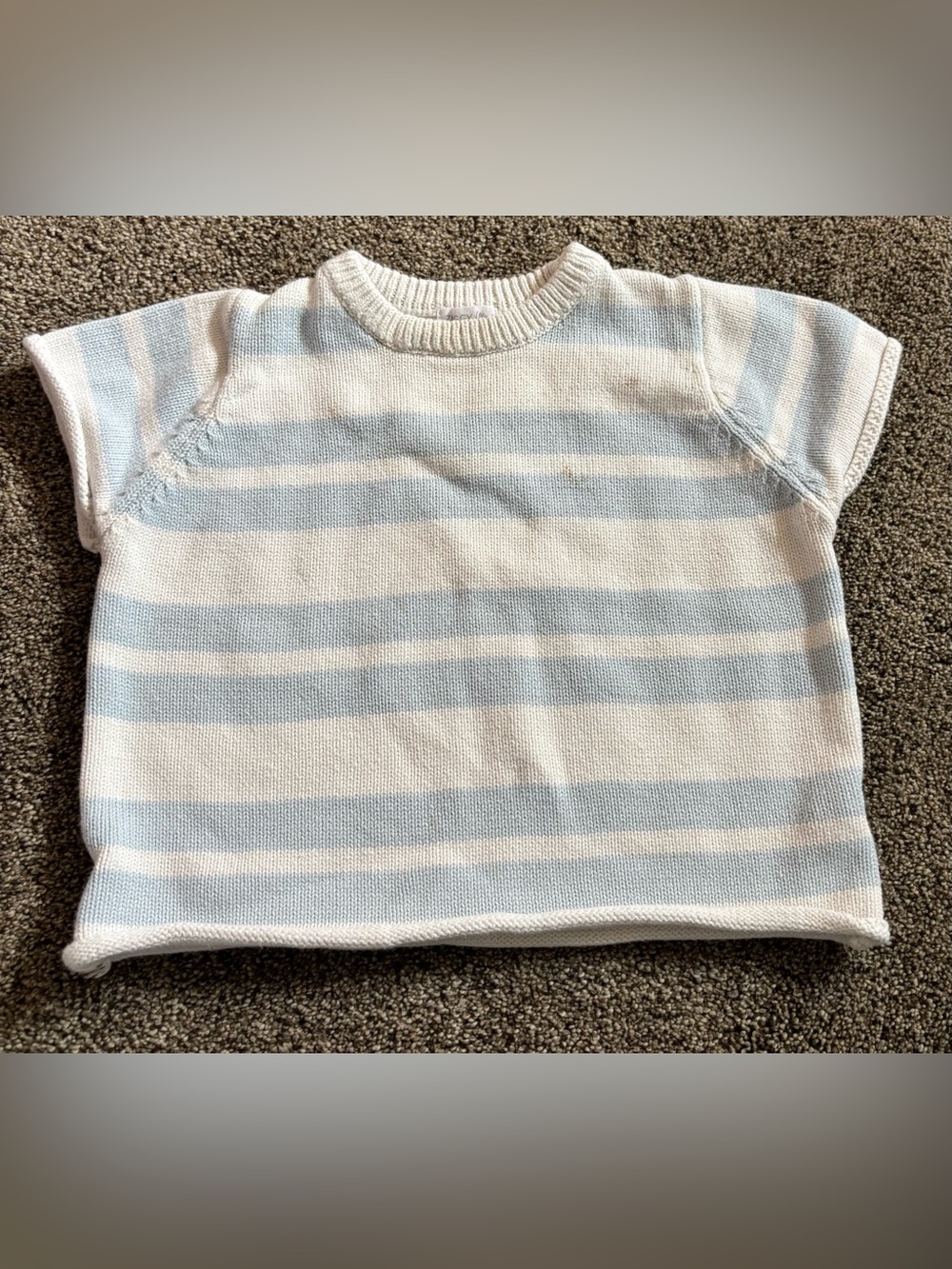 Striped Short Sleeve Knit Tee - Light Blue & White